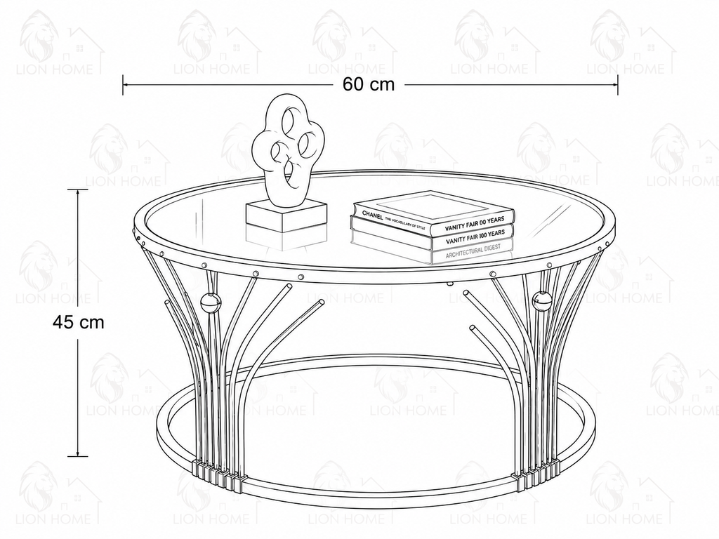 Round Stainless Steel Side Table with Smoked Tempered Glass Top | Luxury Gold PVD Accent Table 60cm | LION HOME
