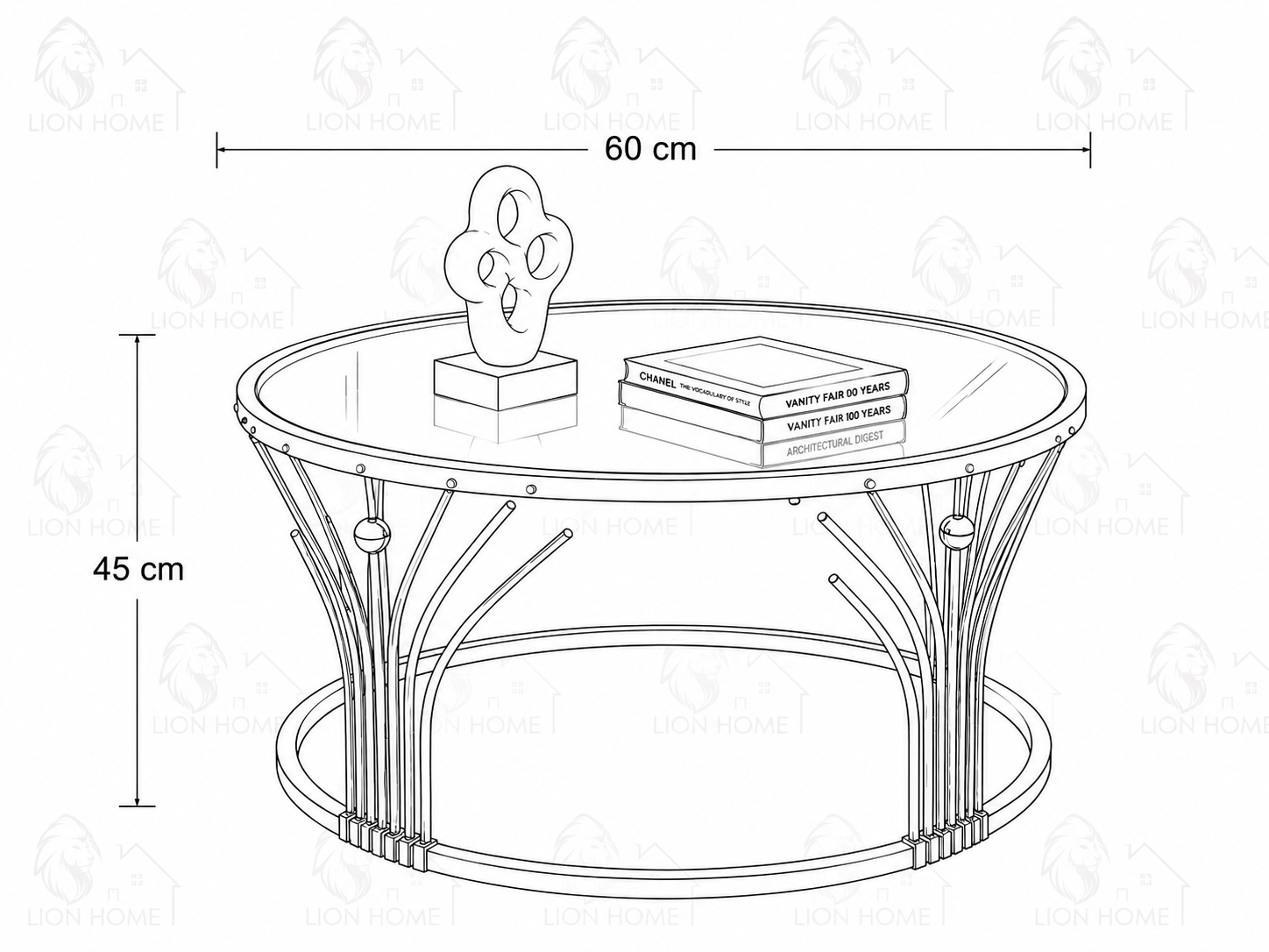 Round Stainless Steel Side Table with Smoked Tempered Glass Top | Luxury Gold PVD Accent Table 60cm | LION HOME