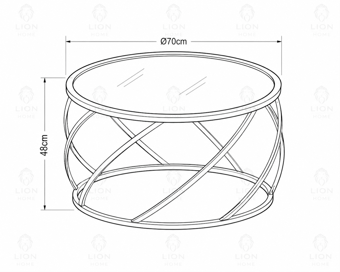 Round Stainless Steel Coffee Table with Smoked Tempered Glass Top | Gold PVD Luxury Center Table 70cm | LION HOME