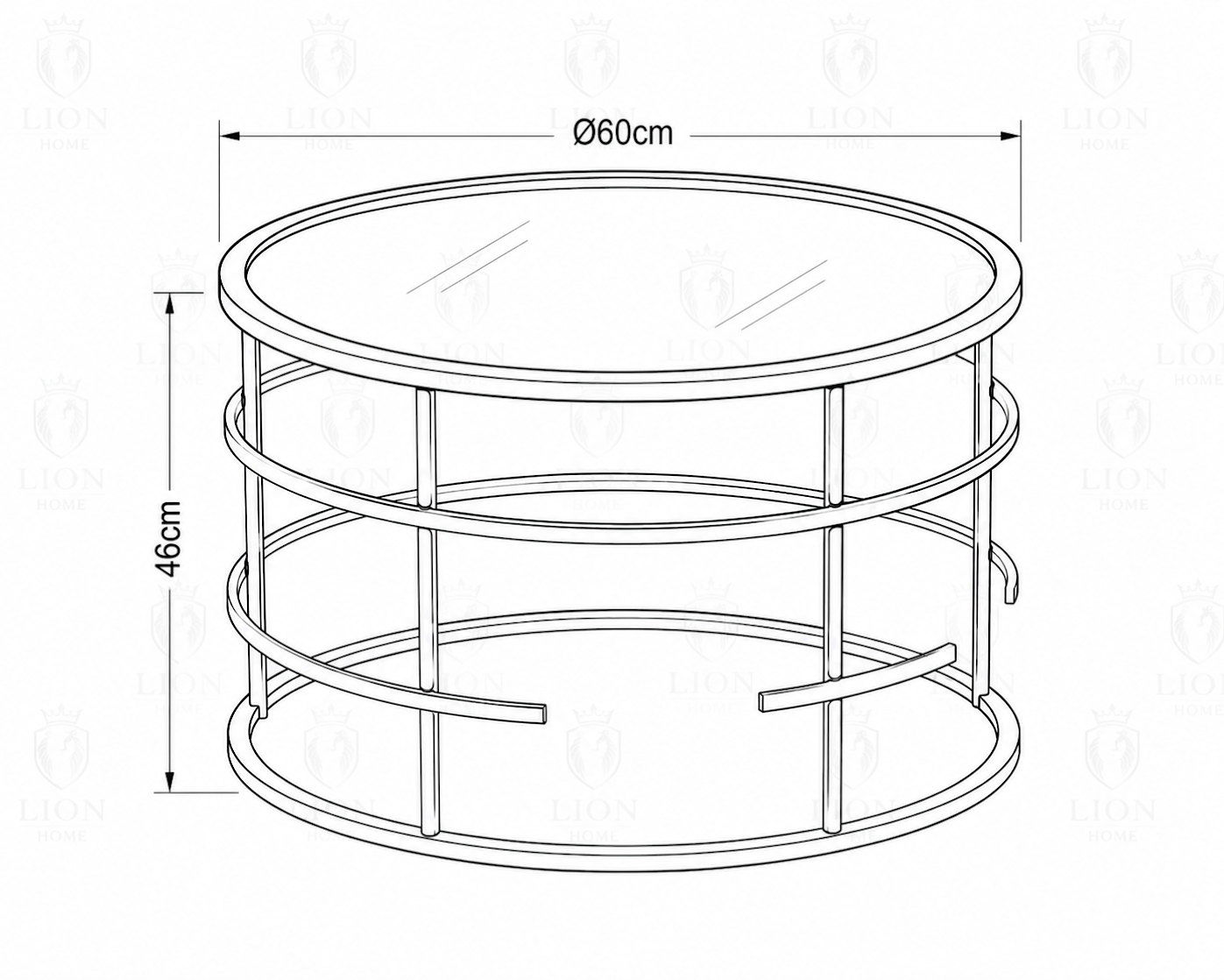 Luxury Round Stainless Steel Coffee Table with Smoked Tempered Glass Top | Gold PVD Finish | 60 cm | LION HOME