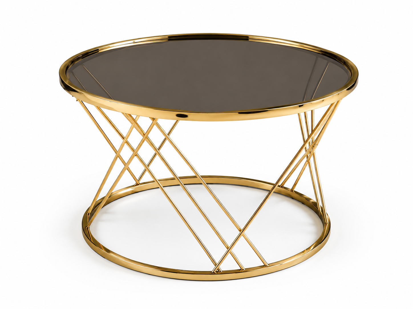 Round Stainless Steel Coffee Table with Smoked Tempered Glass Top | Gold PVD Modern Center Table 60cm | LION HOME
