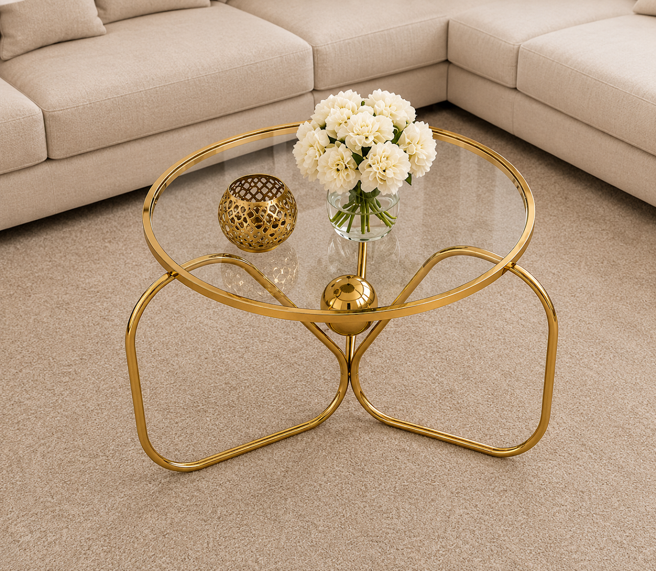 Luxury Round Stainless Steel Coffee Table with Smoked Tempered Glass Top | Gold PVD Finish | 75 cm | LION HOME
