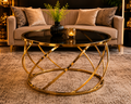 Round Stainless Steel Coffee Table with Smoked Tempered Glass Top | Gold PVD Luxury Center Table 70cm | LION HOME
