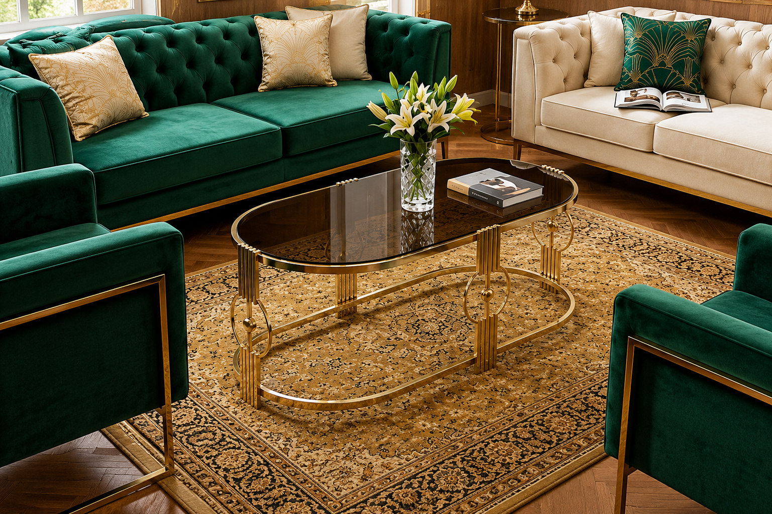 Luxury Oval Stainless Steel Coffee Table with Smoked Tempered Glass Top | Gold PVD Finish | 100 × 50 × 45 cm | LION HOME