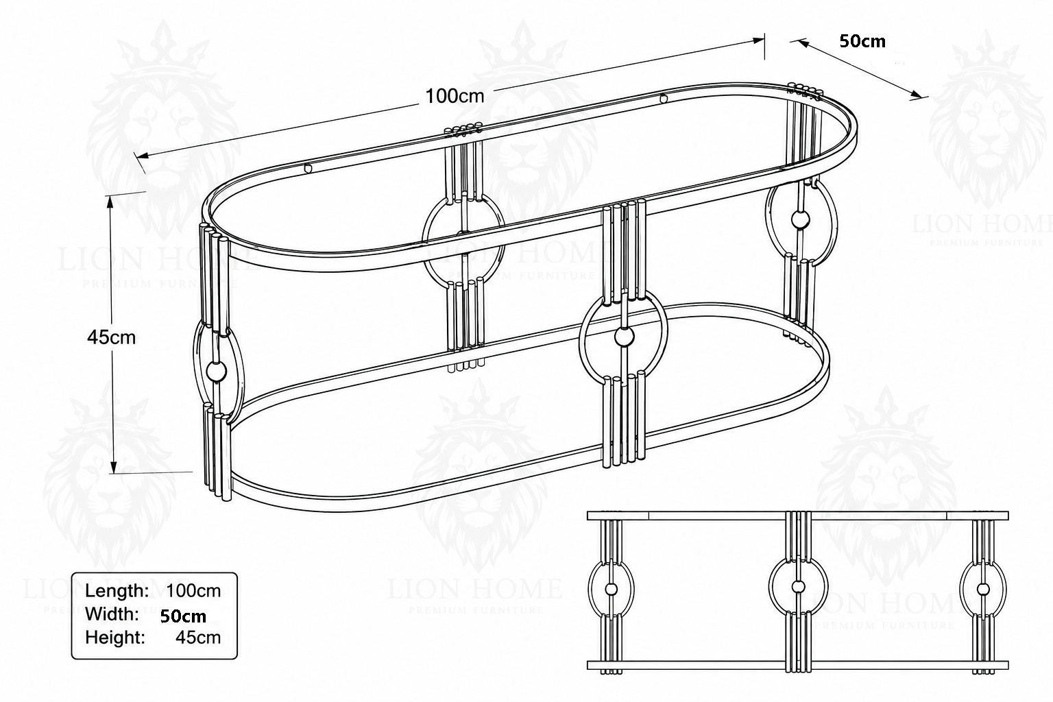 Luxury Oval Stainless Steel Coffee Table with Smoked Tempered Glass Top | Gold PVD Finish | 100 × 50 × 45 cm | LION HOME