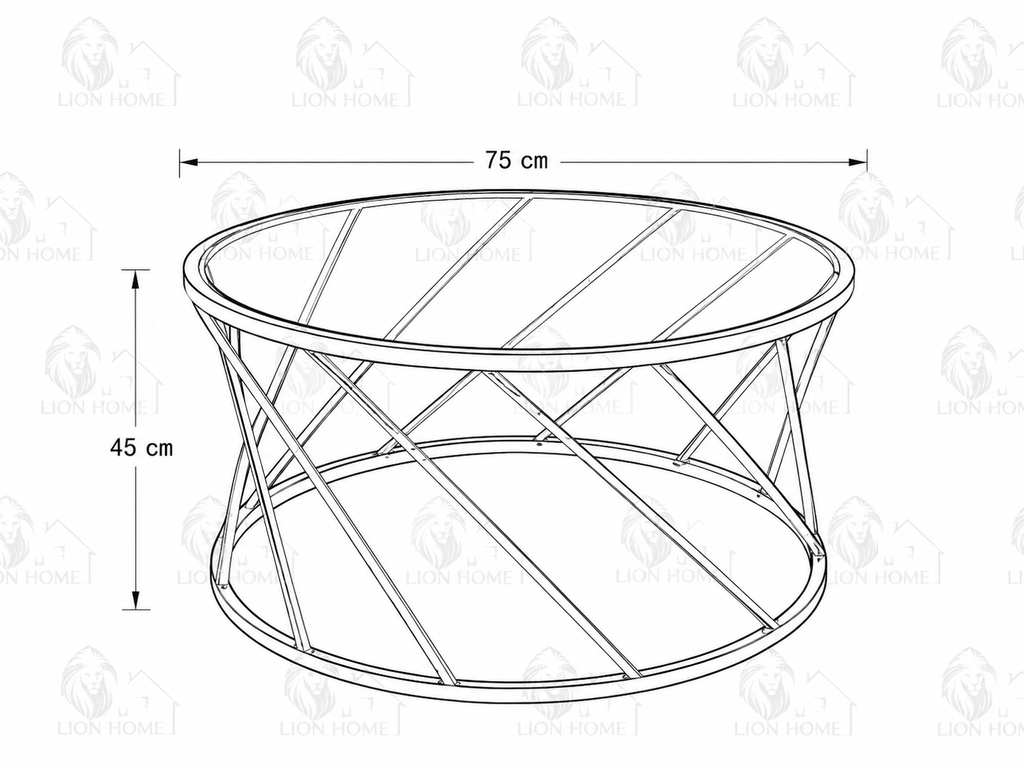 Round Stainless Steel Coffee Table with Smoked Tempered Glass Top | Luxury Gold PVD Center Table 75cm | LION HOME