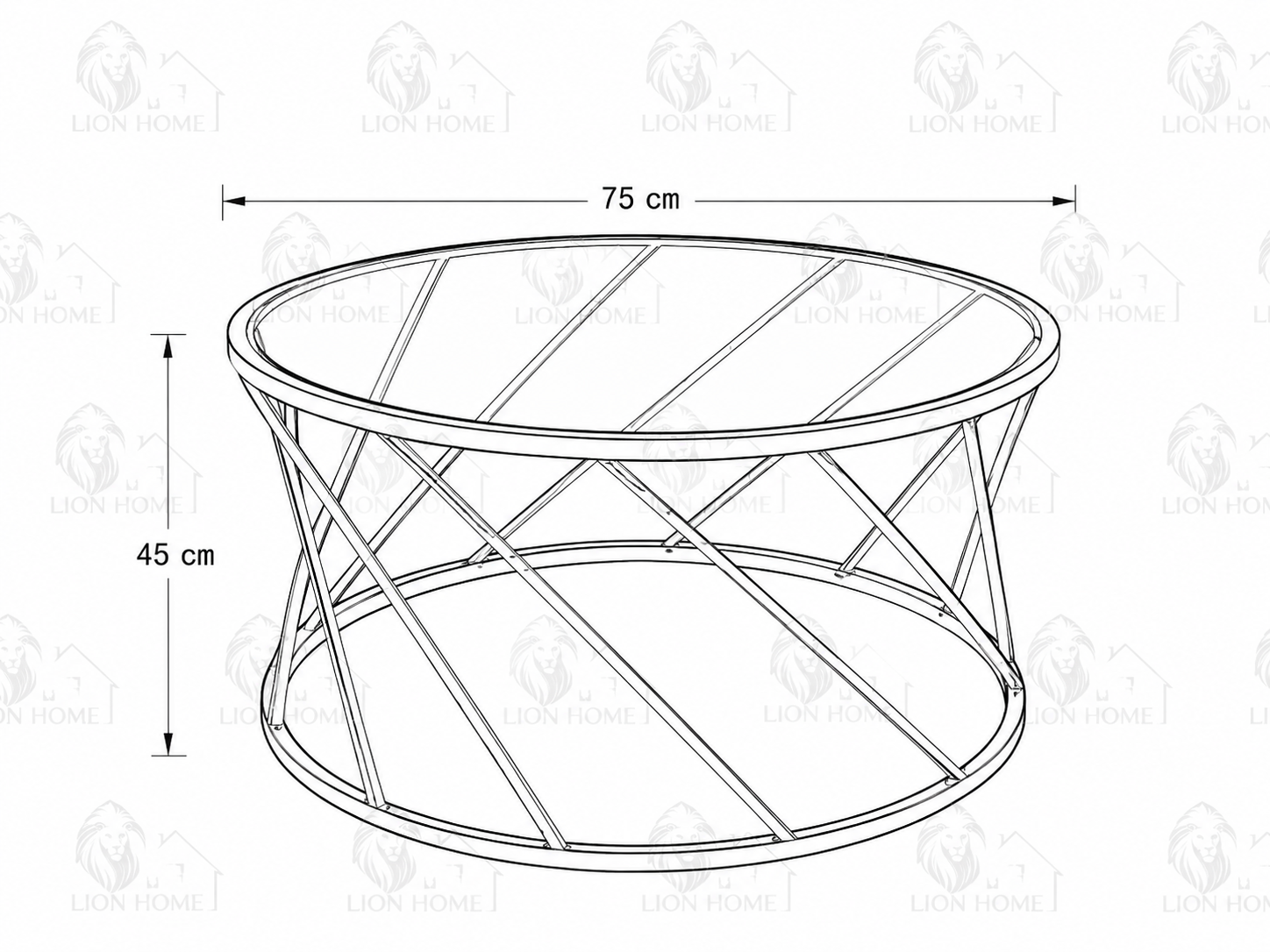 Round Stainless Steel Coffee Table with Smoked Tempered Glass Top | Luxury Gold PVD Center Table 75cm | LION HOME