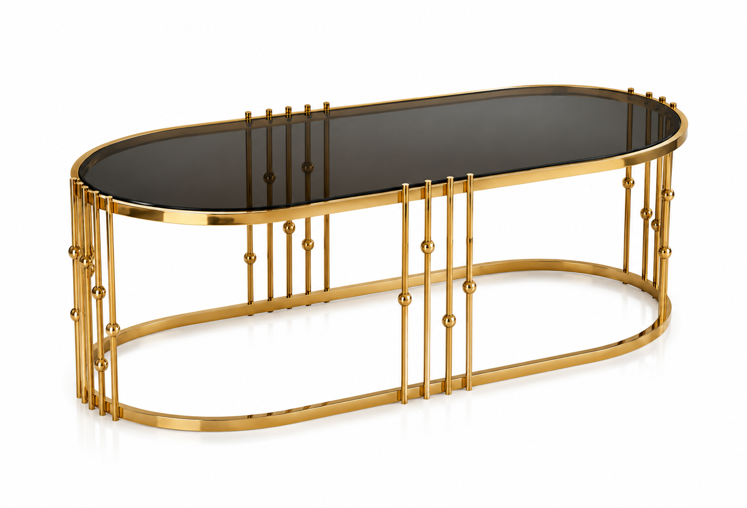 Luxury Oval Stainless Steel Coffee Table with Smoked Tempered Glass Top | Gold PVD Finish | 100×50 cm | LION HOME
