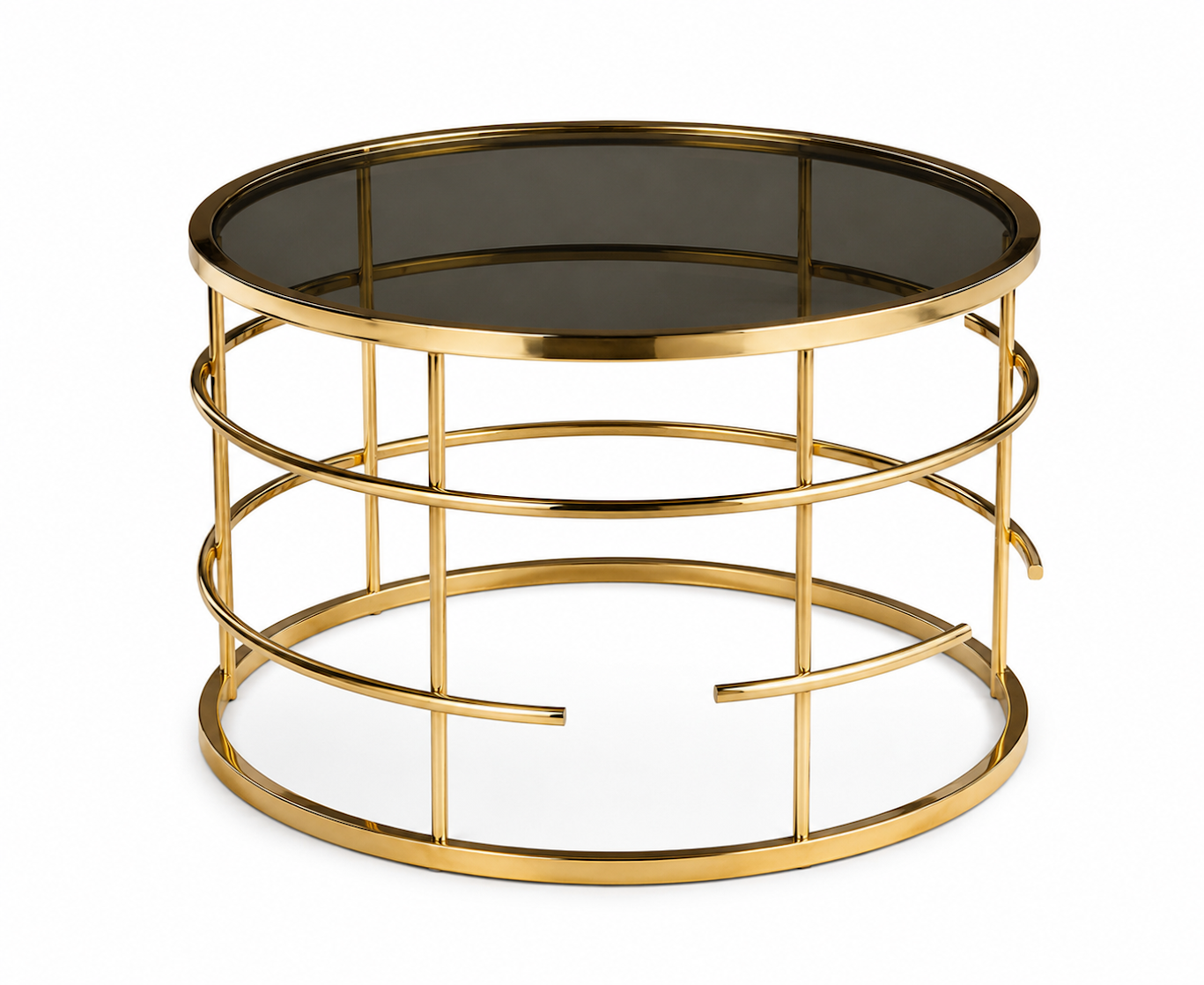 Luxury Round Stainless Steel Coffee Table with Smoked Tempered Glass Top | Gold PVD Finish | 60 cm | LION HOME