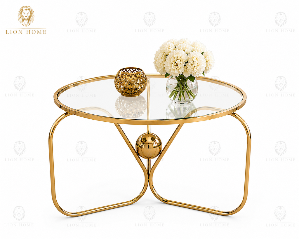 Luxury Round Stainless Steel Coffee Table with Smoked Tempered Glass Top | Gold PVD Finish | 75 cm | LION HOME