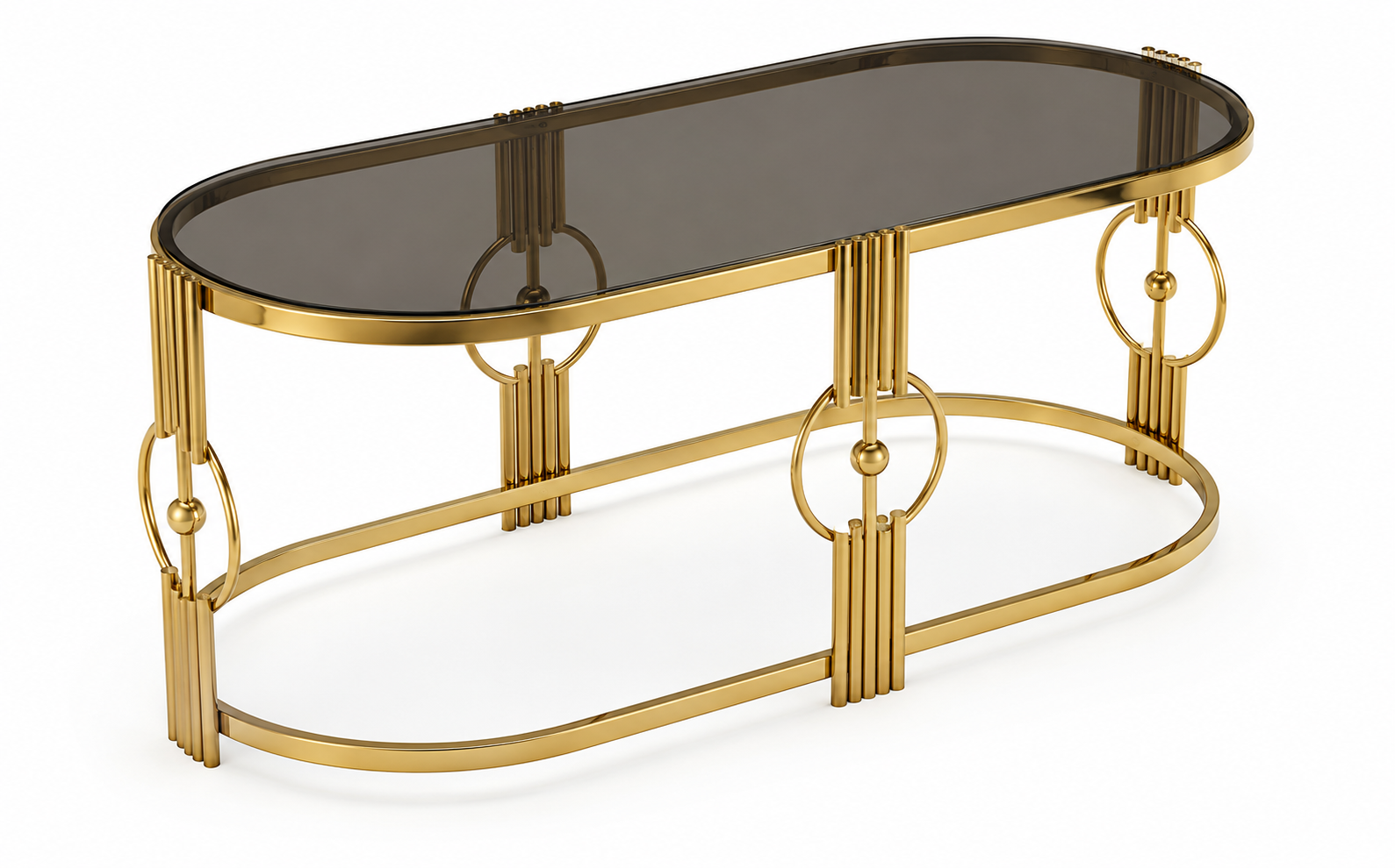 Luxury Oval Stainless Steel Coffee Table with Smoked Tempered Glass Top | Gold PVD Finish | 100 × 50 × 45 cm | LION HOME