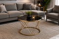 Round Stainless Steel Coffee Table with Smoked Tempered Glass Top | Gold PVD Modern Center Table 60cm | LION HOME