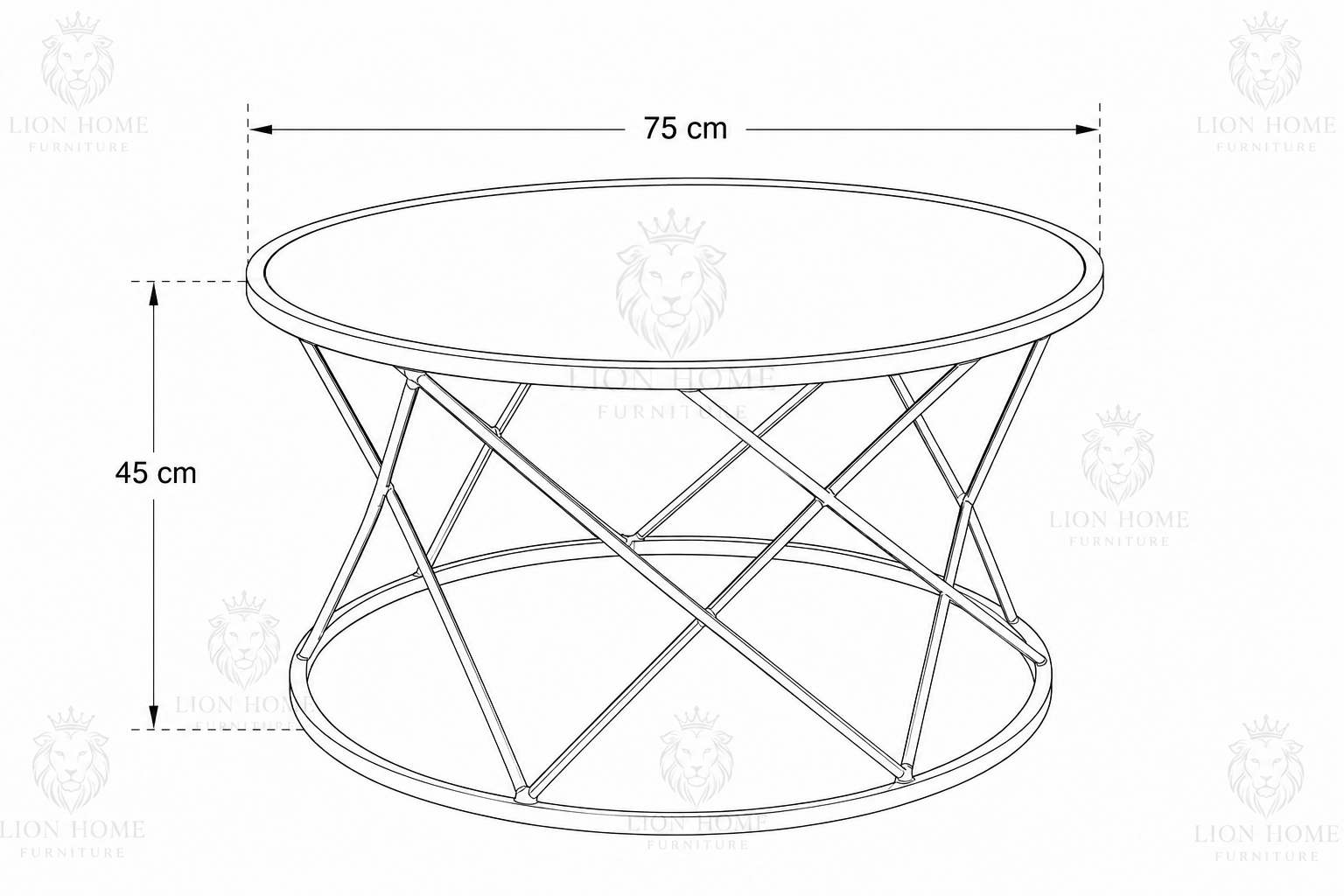 Luxury Round Stainless Steel Coffee Table with Smoked Tempered Glass Top | Gold PVD Finish | 75 cm | LION HOME