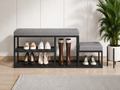 Stepped Shoe Bench with Boot Storage 120×30×50 cm – Black Metal & Gray Seats