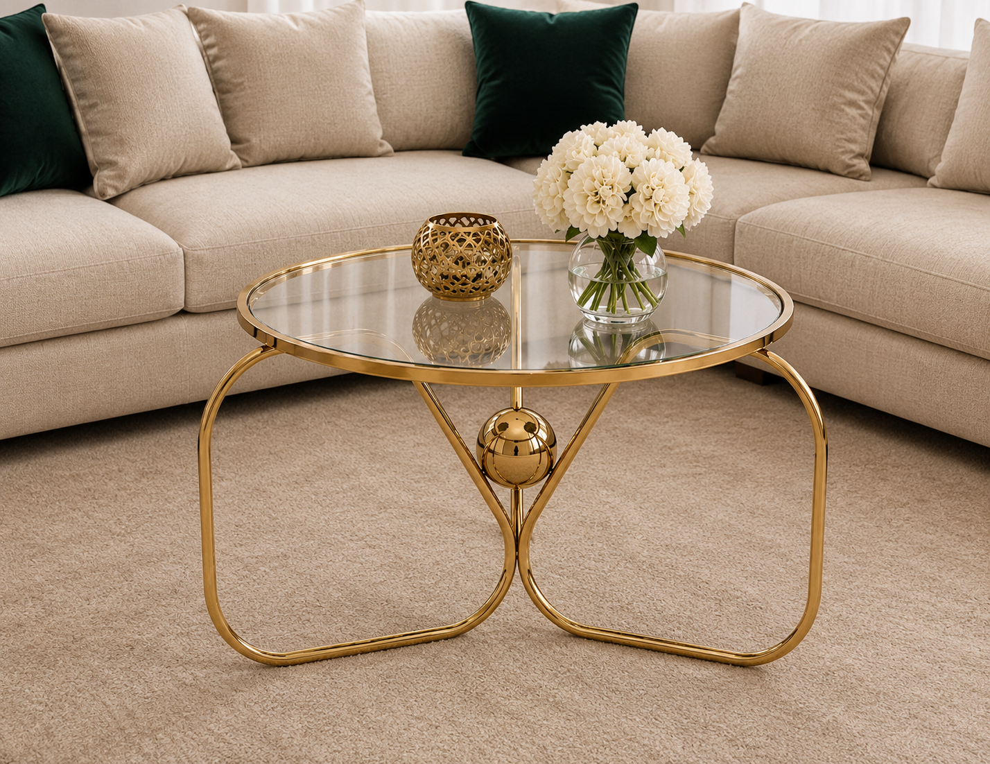 Luxury Round Stainless Steel Coffee Table with Smoked Tempered Glass Top | Gold PVD Finish | 75 cm | LION HOME