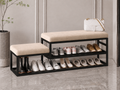 Stepped Shoe Bench with Storage 120×30×50 cm – Black Metal Frame & Beige Seats