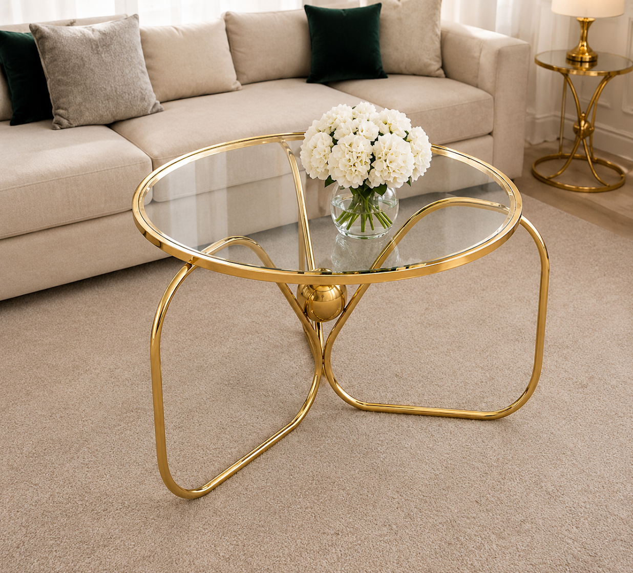 Luxury Round Stainless Steel Coffee Table with Smoked Tempered Glass Top | Gold PVD Finish | 75 cm | LION HOME