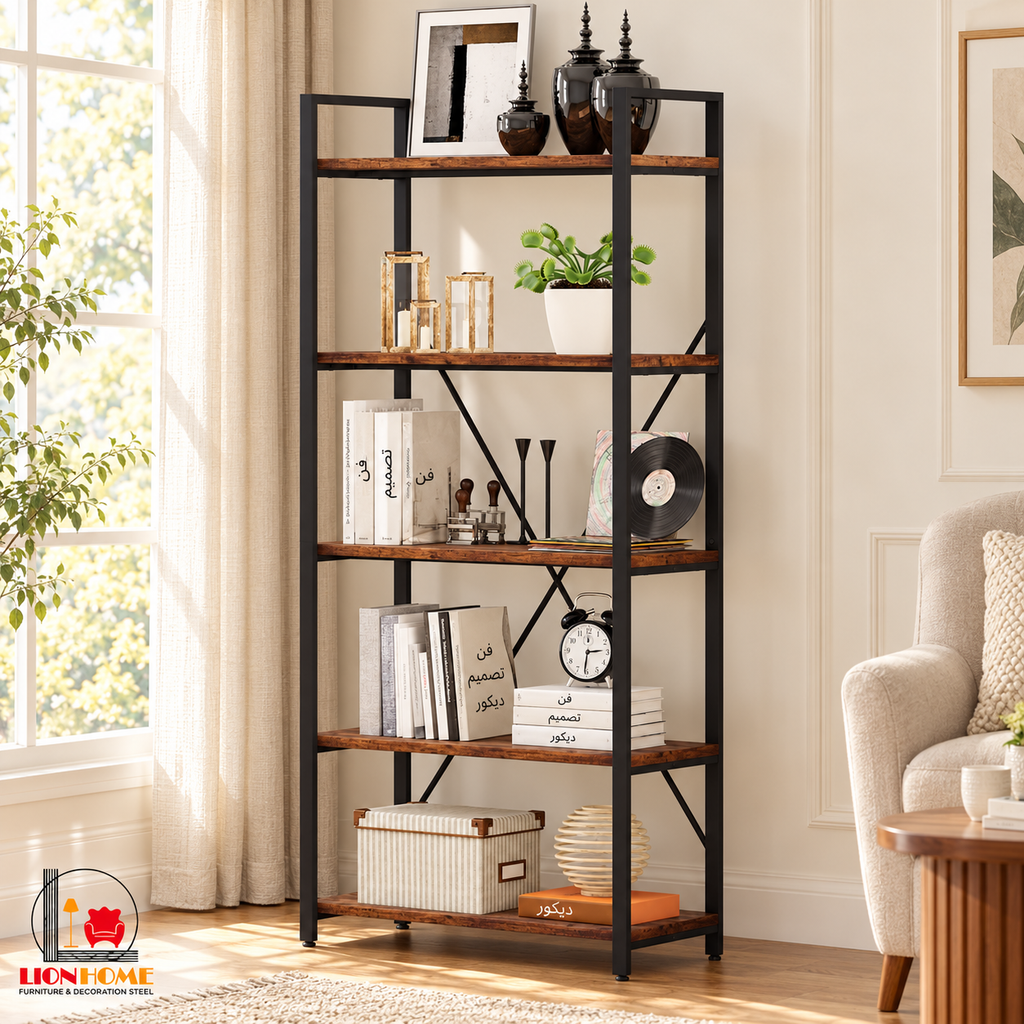 مكتبة 5 أرفف من LION HOME داخل ركن قراءة منزلي